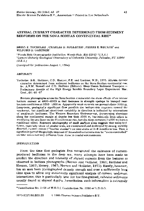 (PDF) Abyssal current character determined from sediment bedforms on ...