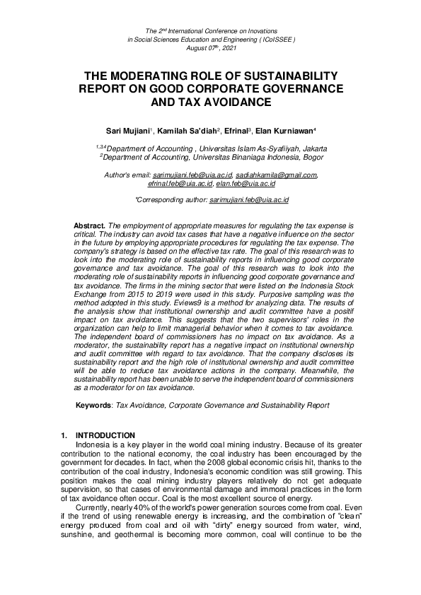 (PDF) THE MODERATING ROLE of SUSTAINABILITY REPORT ON GOOD CORPORATE ...