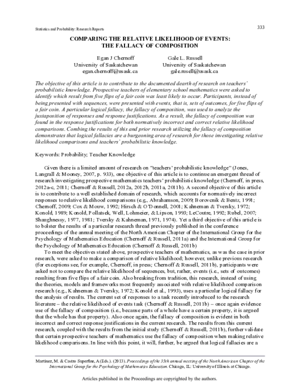 (PDF) Comparing the Relative Likelihood of Events: The Fallacy of ...