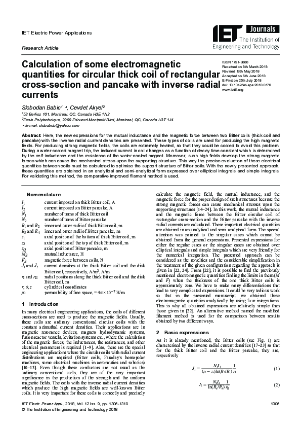 (PDF) Calculation of some electromagnetic quantities for circular thick ...