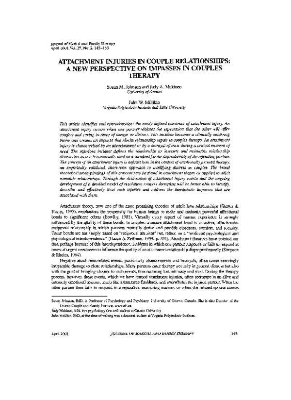 (PDF) ATTACHMENT INJURIES IN COUPLE RELATIONSIllPS: A NEW PERSPECTIVE ...
