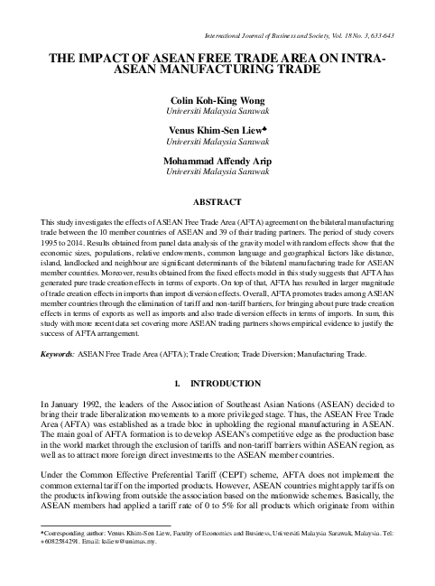 (PDF) The Impact Of ASEAN Free Trade Area On Intra-Asean Manufacturing ...