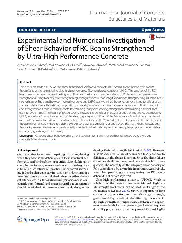(PDF) Experimental and Numerical Investigation of Shear Behavior of RC ...