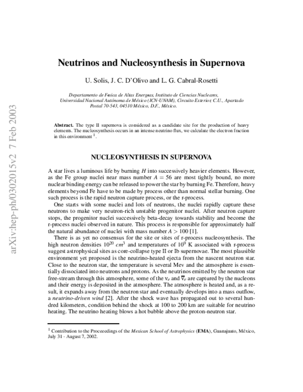 (PDF) Neutrinos and nucleosynthesis in supernova