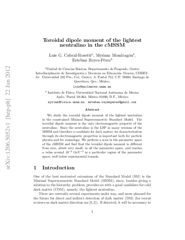 (PDF) Toroidal Dipole Moment of the Lightest Neutralino in the MSSM