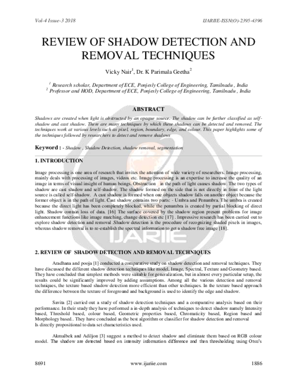 (PDF) Review of Shadow Detection and Removal Techniques