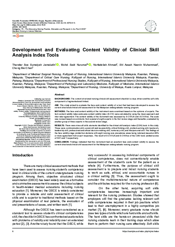 (PDF) Development and Evaluating Content Validity of Clinical Skill ...