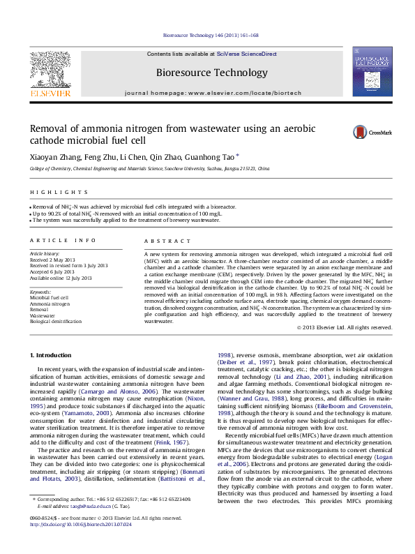 (PDF) Removal of ammonia nitrogen from wastewater using an aerobic ...