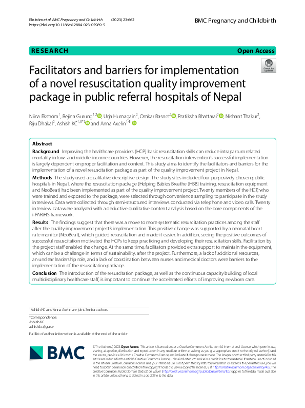 (PDF) Facilitators and barriers for implementation of a novel ...