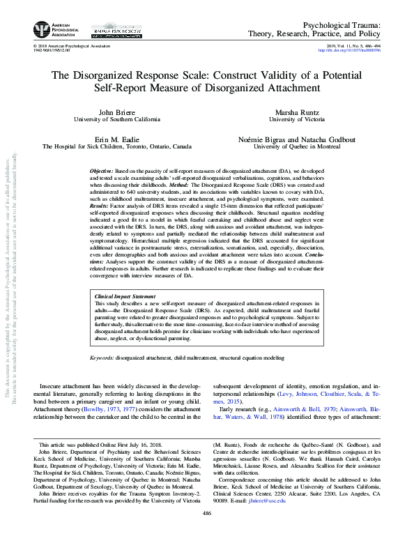 (PDF) The Disorganized Response Scale: Construct validity of a ...