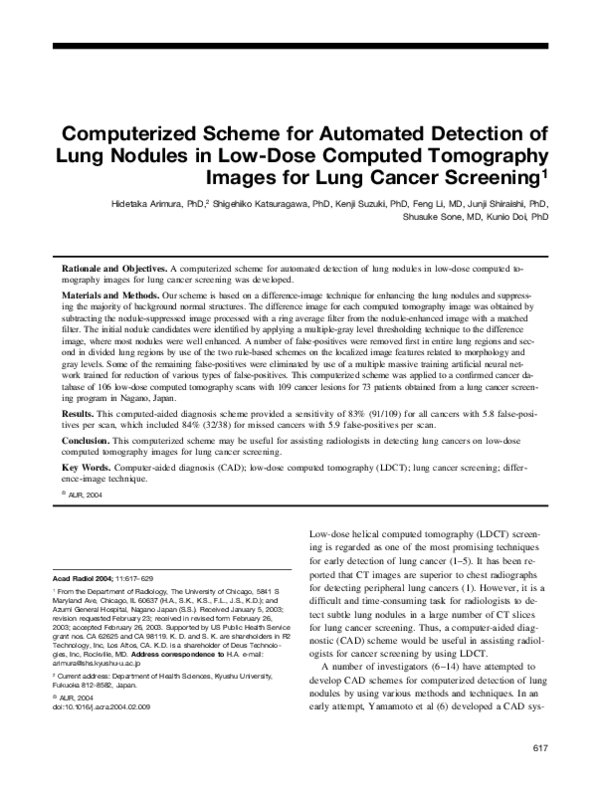 (PDF) Computerized scheme for automated detection of lung nodules in ...