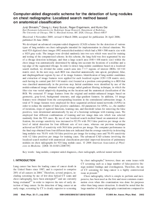 (PDF) Computer‐aided diagnostic scheme for the detection of lung ...
