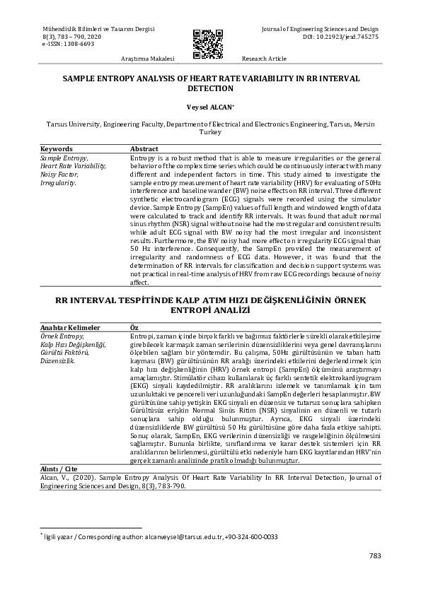 (PDF) Sample Entropy Analysis of Heart Rate Variability in RR Interval ...