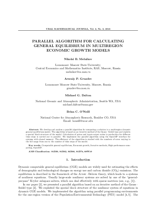 (PDF) Parallel Algorithm for Calculating General Equilibrium in ...