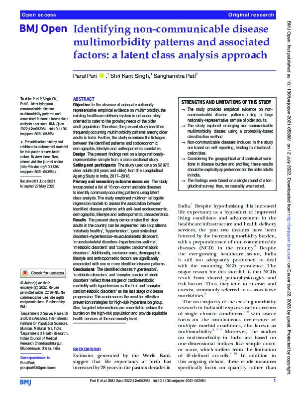 (PDF) Identifying non-communicable disease multimorbidity patterns and ...