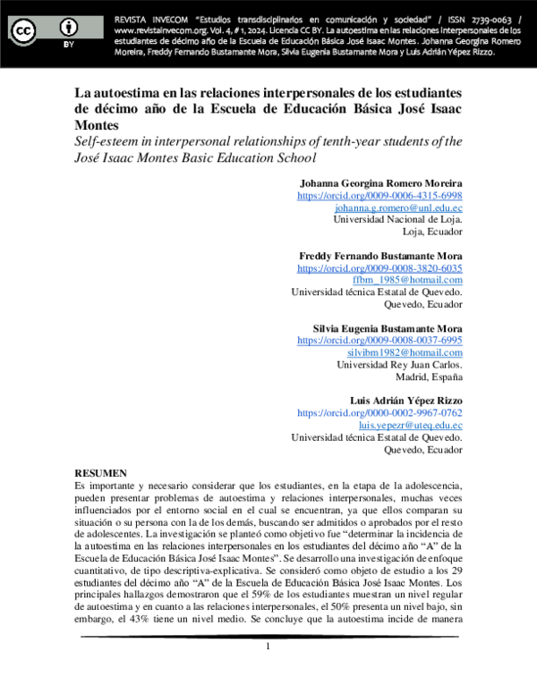 (PDF) La autoestima en las relaciones interpersonales de los ...