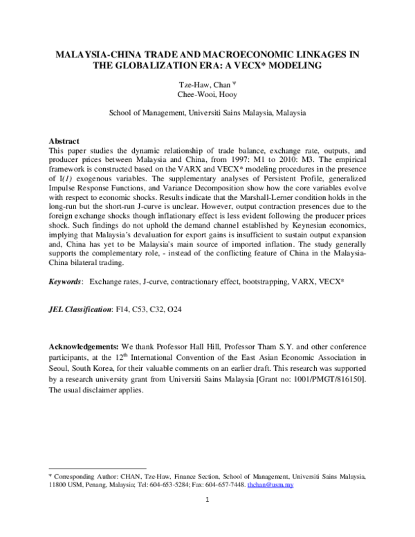 (PDF) Malaysia-China Trade and Macroeconomic Linkages in the ...