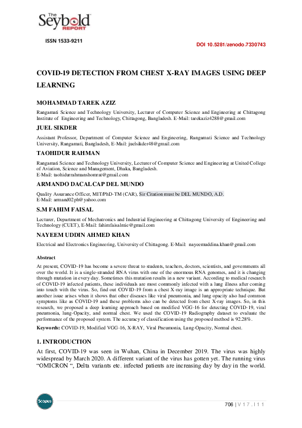 (PDF) COVID-19 Detection from Chest X-Ray Images Using Deep Learning