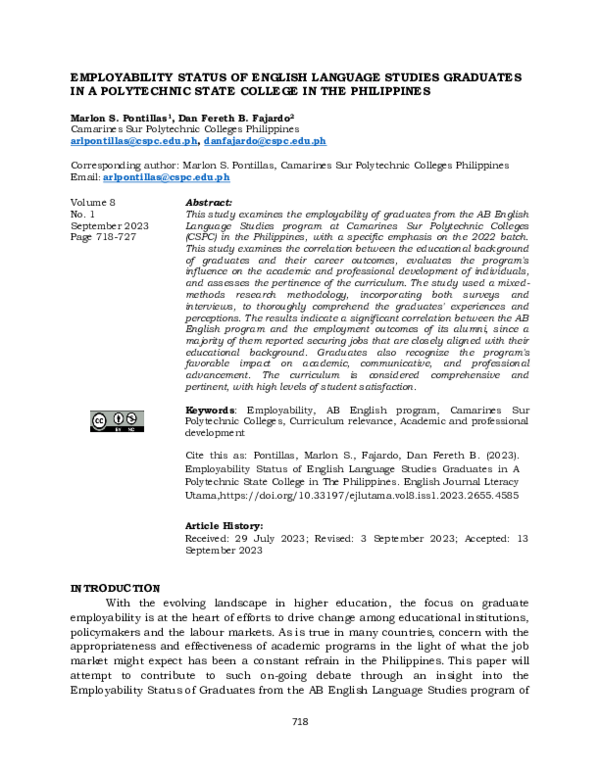 (PDF) Employability Status of English Language Studies Graduates in a ...