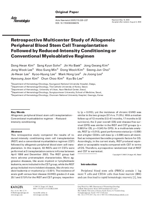 (PDF) Retrospective Multicenter Study of Allogeneic Peripheral Blood ...