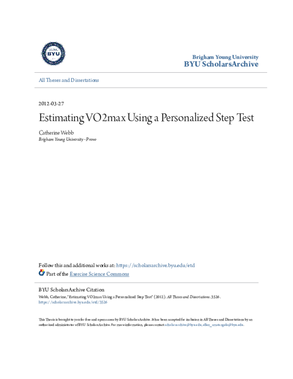(PDF) Estimating VO 2 max Using a Personalized Step Test