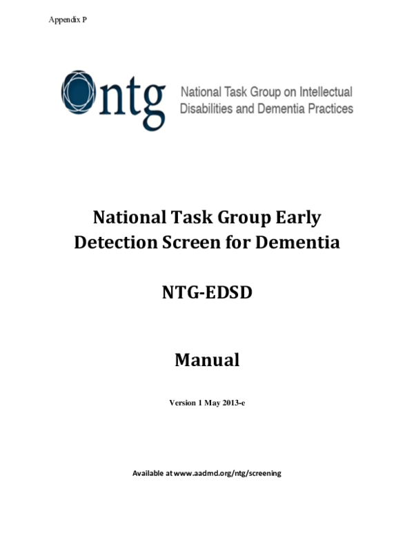 (PDF) National Task Group Early Detection Screen for Dementia (NTG-EDSD)
