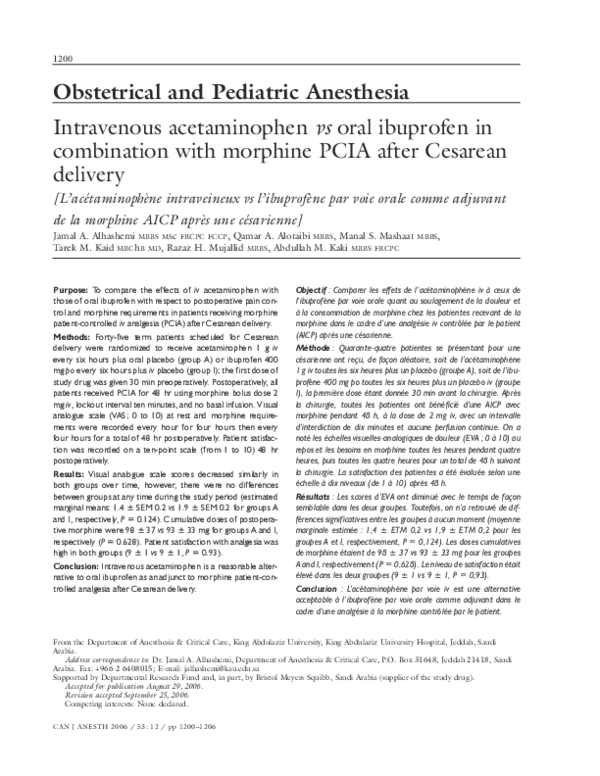 (PDF) Intravenous acetaminophenvs oral ibuprofen in combination with ...