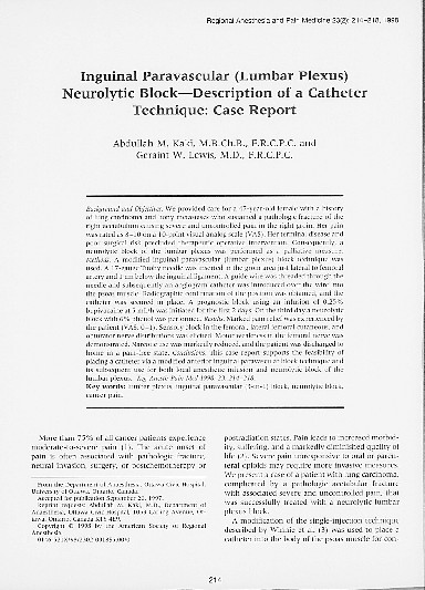(PDF) Inguinal Paravascular (Lumbar Plexus) Neurolytic Block ...