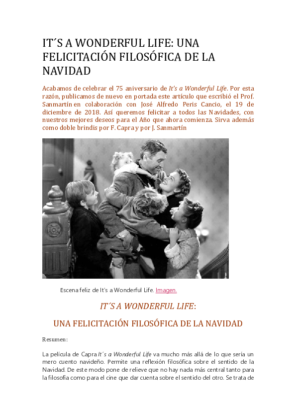 (PDF) IT´S A WONDERFUL LIFE UNA FELICITACIÓN FILOSÓFICA DE LA NAVIDAD