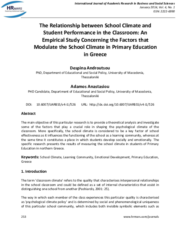 (PDF) The Relationship between School Climate and Student Performance ...