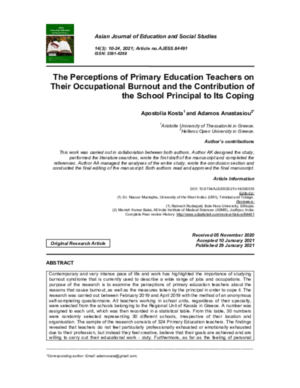 (PDF) The Perceptions of Primary Education Teachers on Their ...