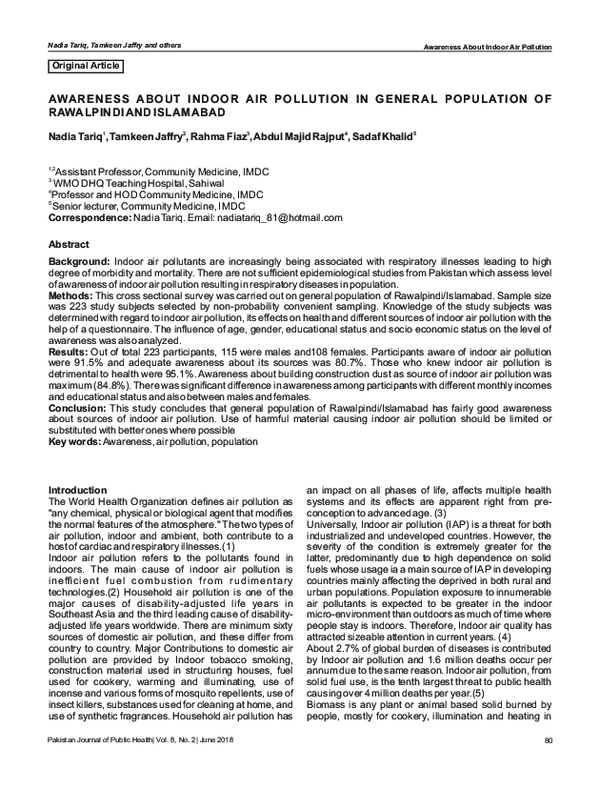 (PDF) Awareness About Indoor Air Pollution in General Population of ...