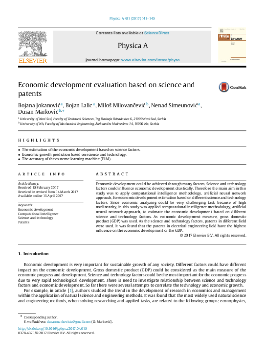 (PDF) Economic development evaluation based on science and patents