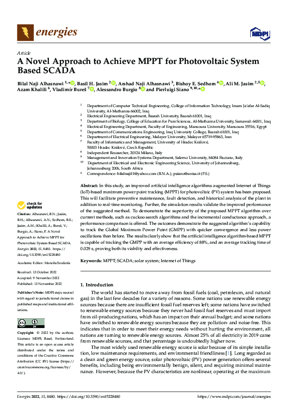 (PDF) A Novel Approach to Achieve MPPT for Photovoltaic System Based SCADA