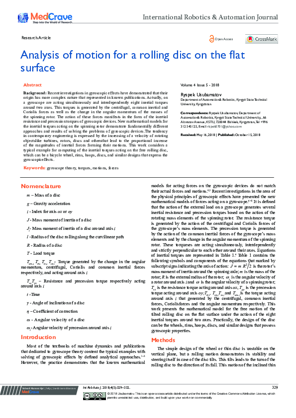 (PDF) Analysis of motion for a rolling disc on the flat surface