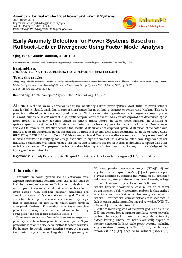 (PDF) Early Anomaly Detection for Power Systems Based on Kullback ...