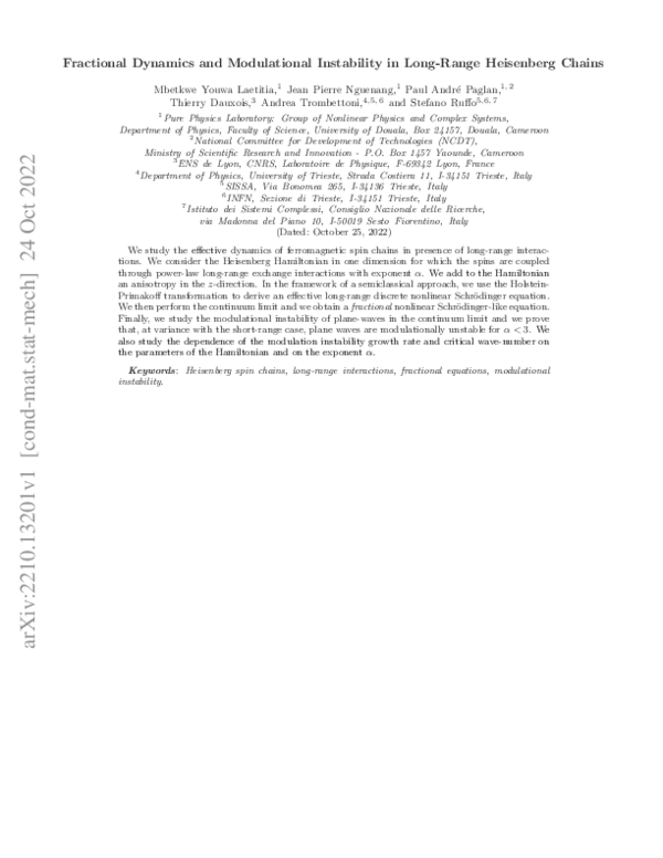 (PDF) Fractional Dynamics and Modulational Instability in Long-Range ...