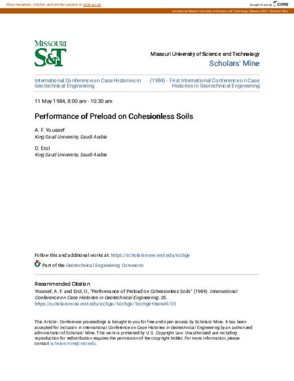 (PDF) Performance of Preload on Cohesionless Soils