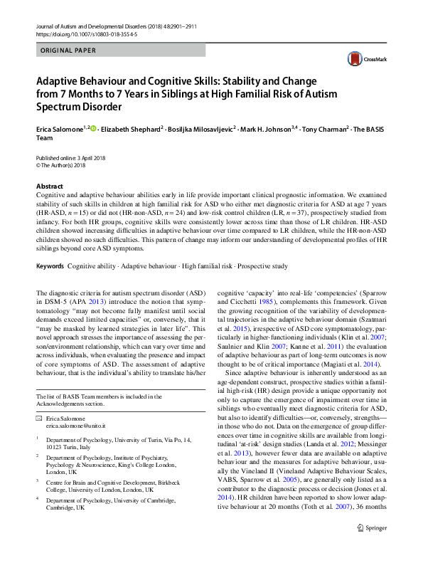 (PDF) Adaptive Behaviour and Cognitive Skills: Stability and Change ...