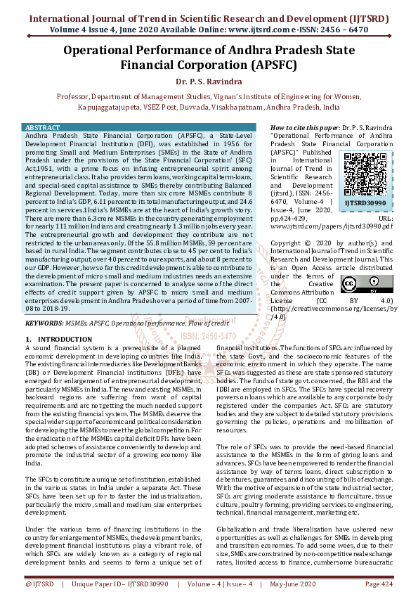 (PDF) Operational Performance of Andhra Pradesh State Financial ...