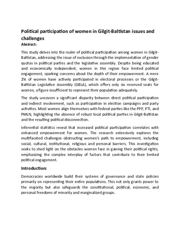 (DOC) Political participation of women in Gilgit-Baltistan issues and ...