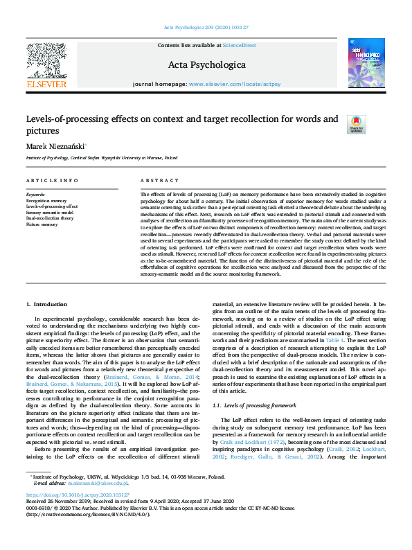 (PDF) Levels-of-processing effects on context and target recollection ...