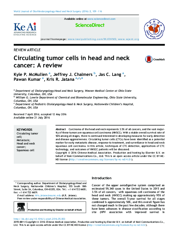 (PDF) Circulating Tumor Cells in Head and Neck Cancer