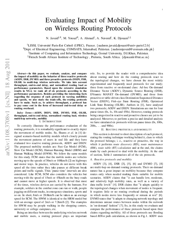 (PDF) Evaluating impact of mobility on wireless routing protocols
