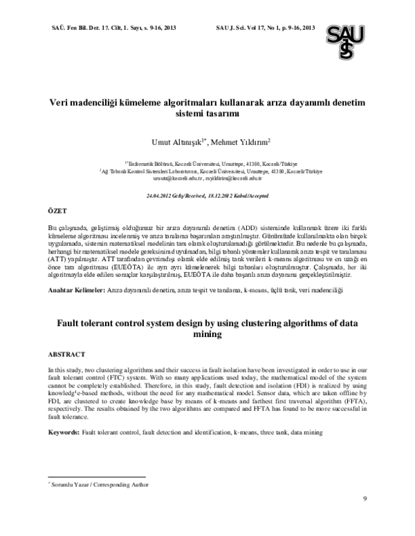  pdf fault tolerant control system design by using clustering
