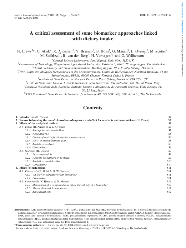 (PDF) A critical assessment of some biomarker approaches linked with ...