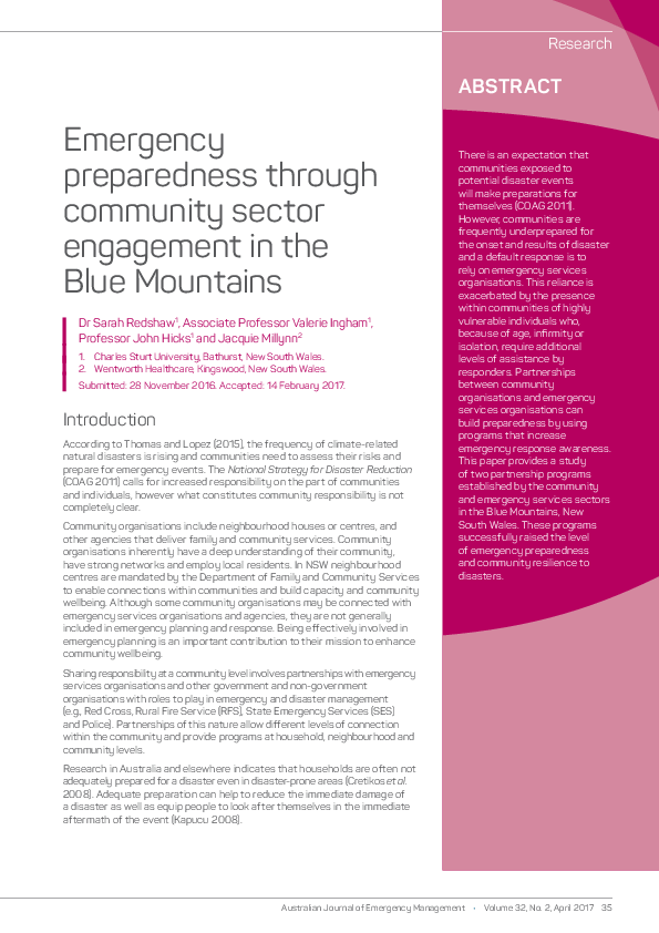 (PDF) Emergency preparedness through community sector engagement in the ...