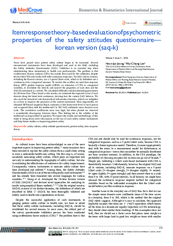 (PDF) Item Response Theory-Based Evaluation of Psychometric Properties ...