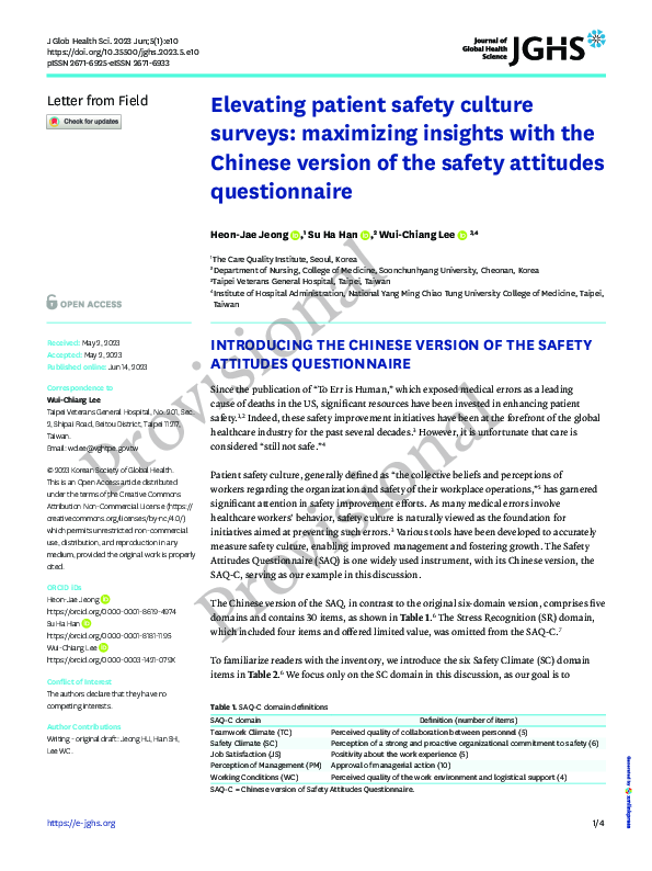 (PDF) Elevating patient safety culture surveys maximizing insights