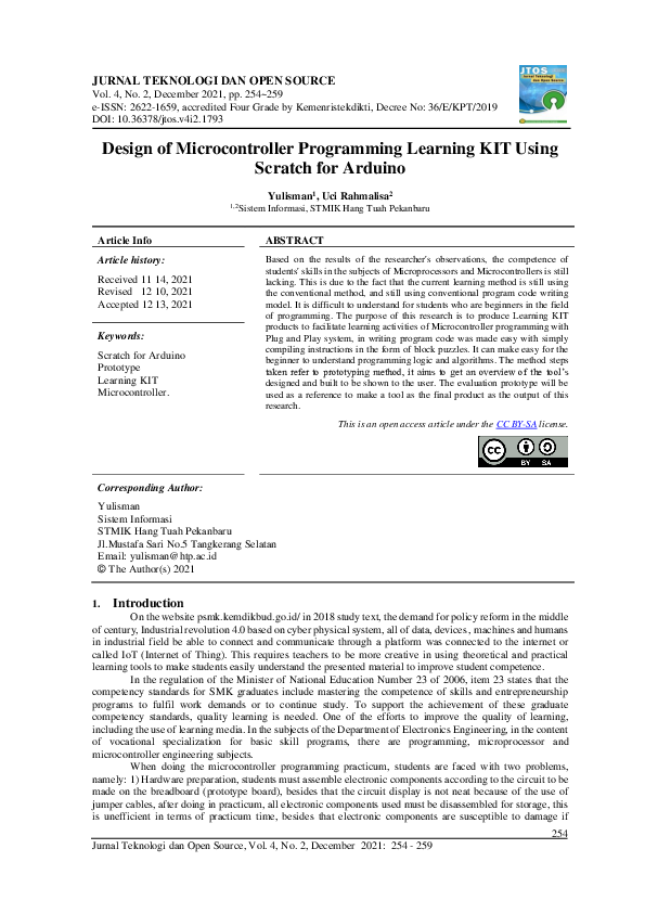 (PDF) Design of Microcontroller Programming Learning KIT Using Scratch ...